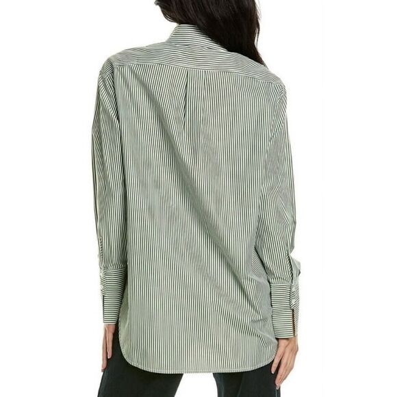 Rebecca Taylor Stripe Button Down Cotton Shirt in Green Stripe NWT Size Large - Picture 2 of 2